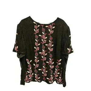 - Vintage Adrianna Papell Silk Embroidered Beaded Floral Blouse Size 3X, P…